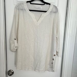 Susan Graver Cream 3/4 Sleeve Relaxed Tunic